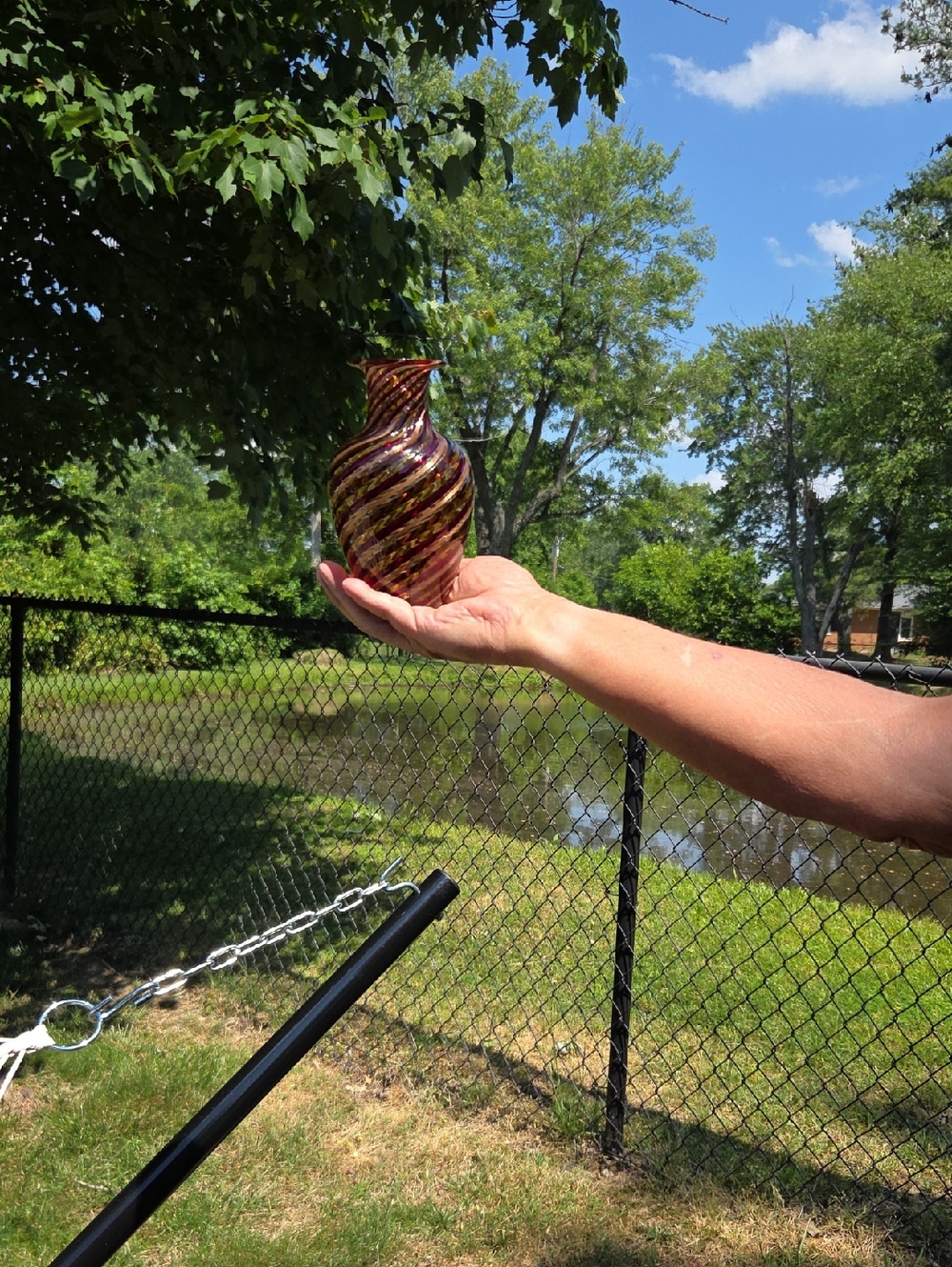 Murano Handblown Glass Vase in Swirled Amber and Other Neutral Colors. - Picture 3 of 7